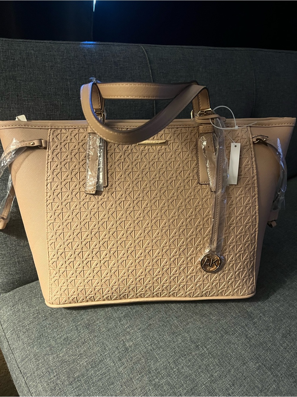 Anne Klein Beige Tote Bag with Signature Charm